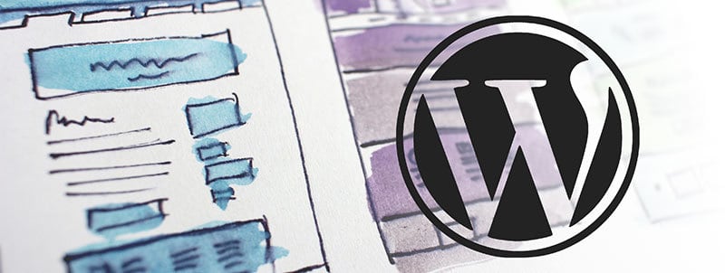 the wordpress logo over the sketch of a website design