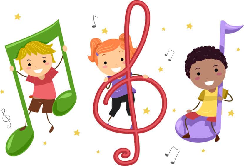 Illustration of Kids Playing with Musical Notes