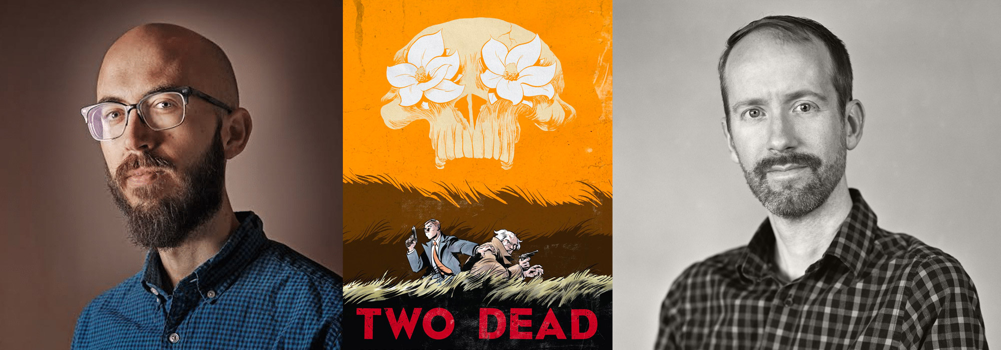 photos of Nate Powell and Van Jensen and the book cover for Two Dead