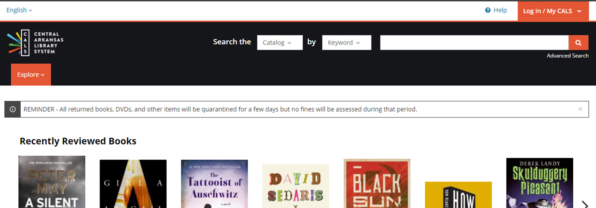 screenshot of the cals online catalog