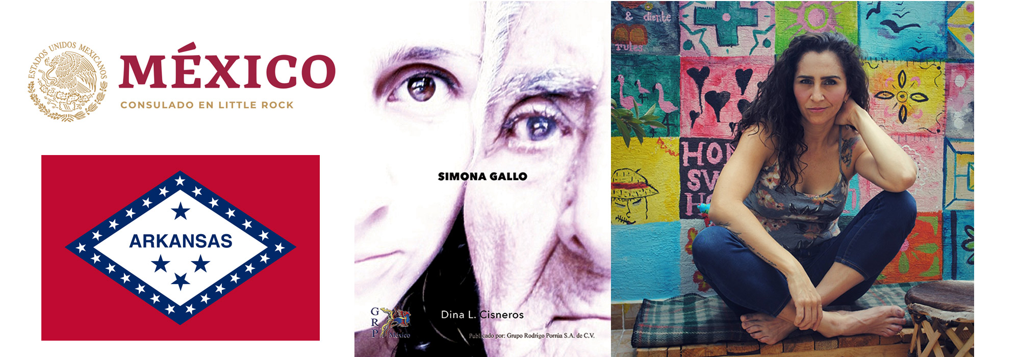 Dina Cisneros headshot and book cover