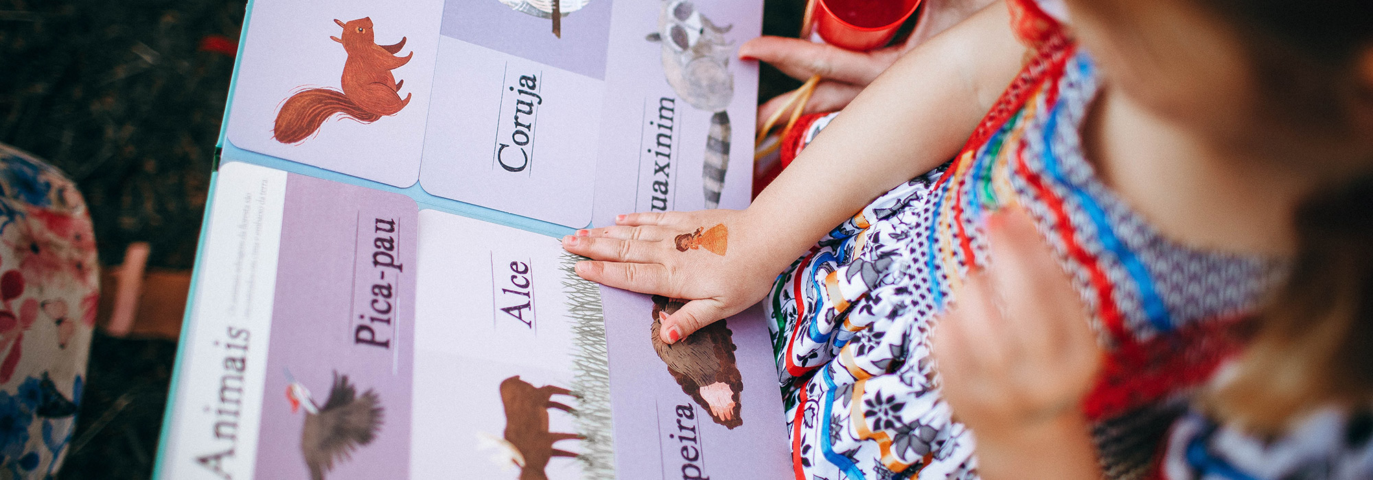 a girl reading a picture book