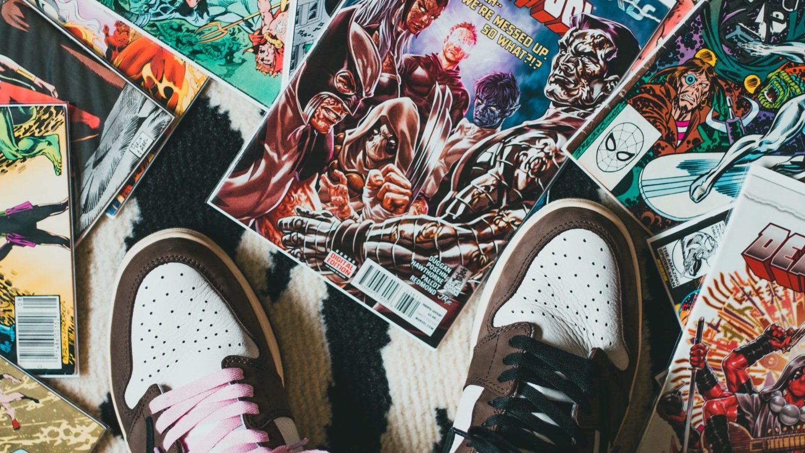 Jordans with comic books surrounding them
